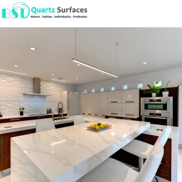 Island Top With Calacatta White Quartz Stone Slab with Gold Veins Quartz Slab Artificial Calacatta Quartz Countertop - Image 3