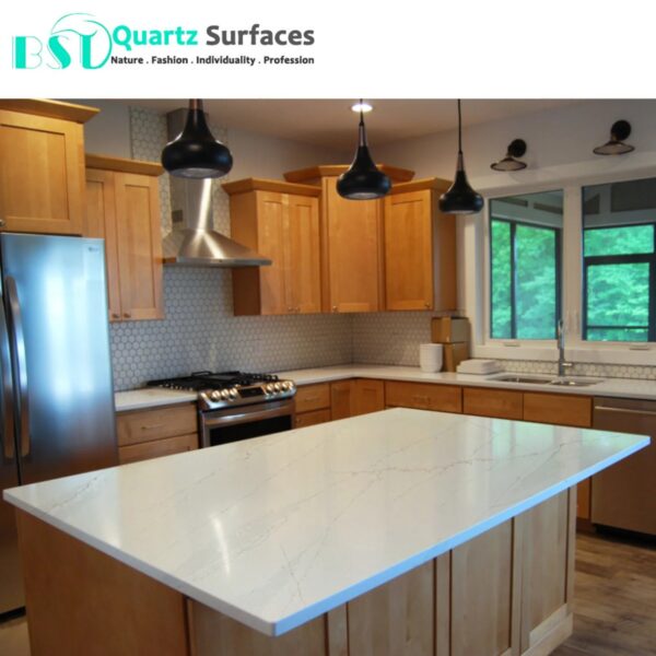 New Look Calacatta lvory - Quartz Stone With Golden Veins Pattern Big Slab Kitchen Countertop - Image 4