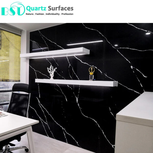 Calacatta Marquina Quartz Stone Foshan Manufacturer Black Quartz Stone for Kitchen Countertop - Image 5