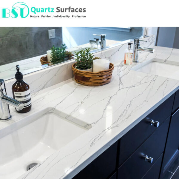 Prefabricated Artificial Stone Calacatta Quartz Stone With Golden Veins For Kitchen Countertops - Image 4