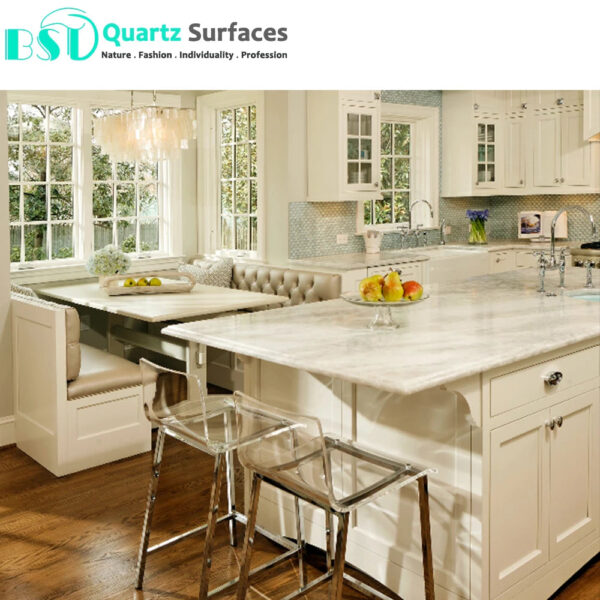 Countertop with White Artificia Color Quartz Marble Kitchen Granite Stone Carrara White Calacatta Vanity Quartz - Image 4