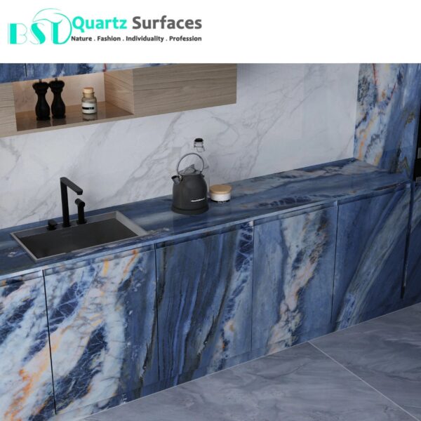 Luxury Modern Blue & Gold Sintered Stone Tiles Wall Slab Sintered Stone Ceramic Tiles For Countertop Dining Table Wall Basin - Image 6