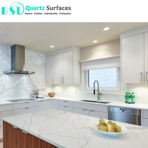 High Quality White Calacatta Quartz Stone Slab Used for Wall Covering Application Stone Island - Image 4