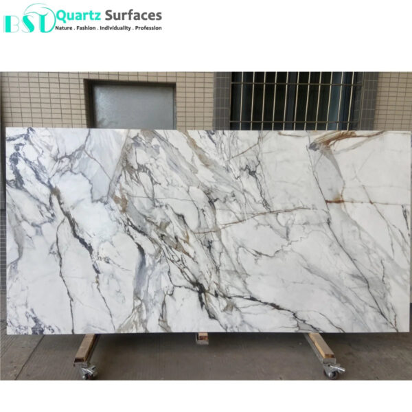 Engineered Quartz Stone Calacatta Thermal Transfer Patterned Textured Slabs