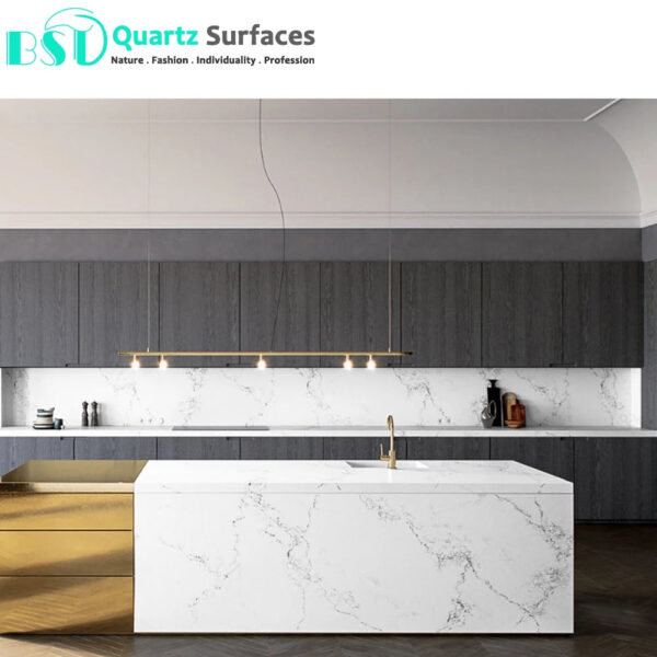 Honed Finish White Base Quartz Stone with Marble Design Tops High Quality Wholesale PriceFloor Artificial Sintered Stone - Image 4