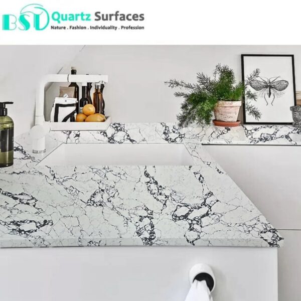 Splendor Grey - Engineered Quartz Stone Kitchen Work Top Island Countertops with Multi-Colored Veins