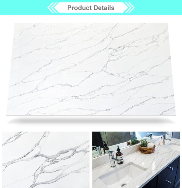 Prefabricated Artificial Stone Calacatta Quartz Stone With Golden Veins For Kitchen Countertops - Image 6