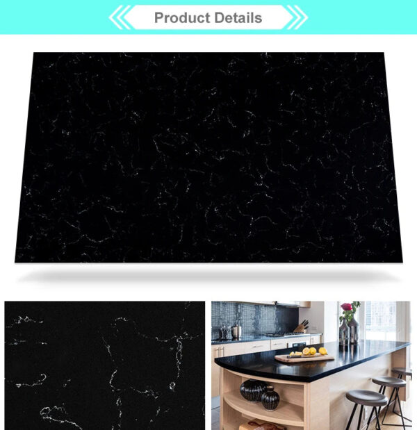 Slab Quartz Powder Carrara Quartz Modern 7 Mohs BST 93% Natural Stunning Matt Black More Than 5 Years Big Slab Veined Collection - Image 4