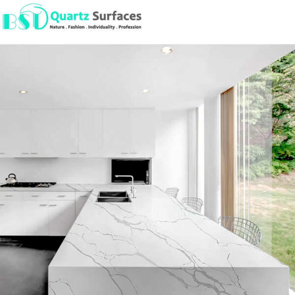 Quartz Plates 127x 64 has a White Background Color and Gray Patterning in it High Grade Kitchen Countertops Quartz Stone Slabs - Image 4