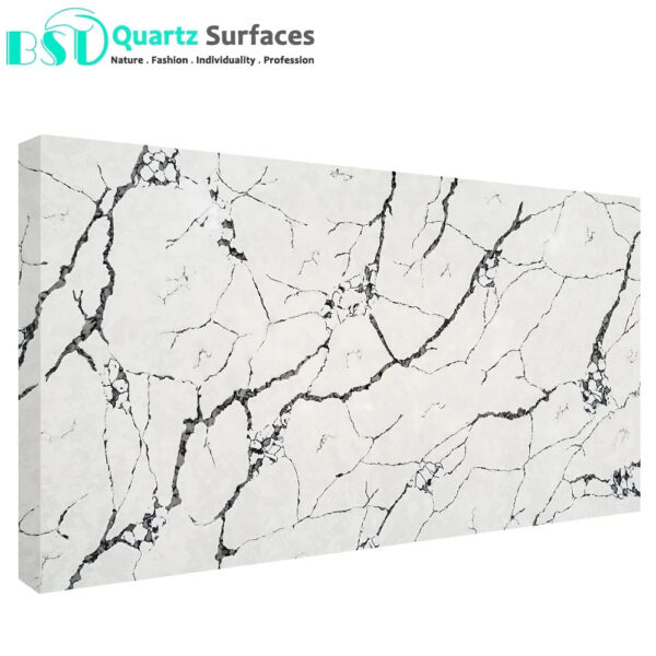 White Engineering Quartz Stone with Black Veins for Countertop - Image 5