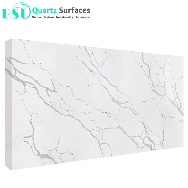 Quartz Plates 127x 64 has a White Background Color and Gray Patterning in it High Grade Kitchen Countertops Quartz Stone Slabs - Image 3