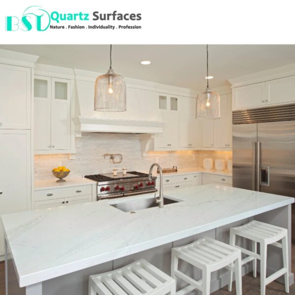 New Look Calacatta lvory - Quartz Stone With Golden Veins Pattern Big Slab Kitchen Countertop - Image 5