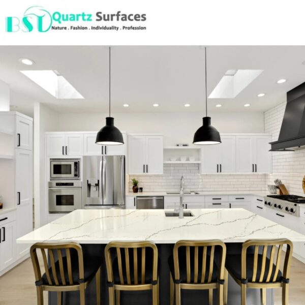 Arctic Storm Calacatta Quartz Stone For Kitchen Countertops  White Background Color Quartz Stone Slabs