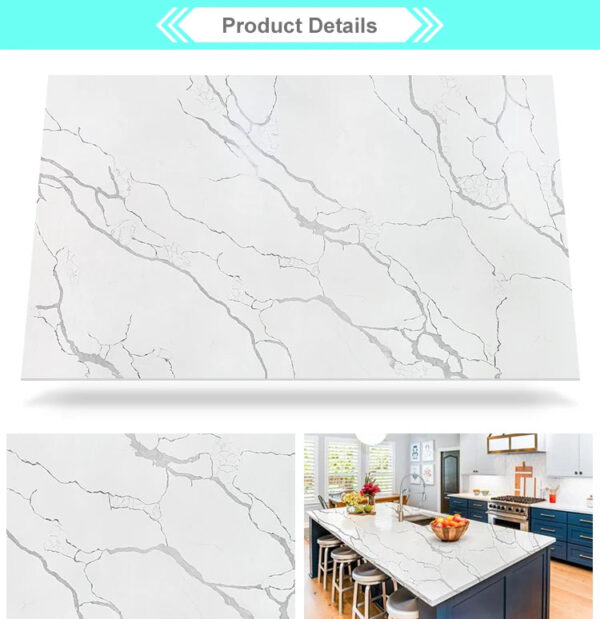 Quartz Plates 127x 64 has a White Background Color and Gray Patterning in it High Grade Kitchen Countertops Quartz Stone Slabs - Image 6