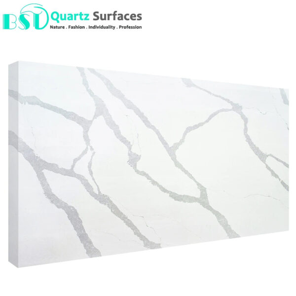 Calacatta Ivory Quartz Stone Foshan Manufacturer Marble Imitation Calacatta white Quartz Stone for Dining Table Top or Bar Top - Image 3