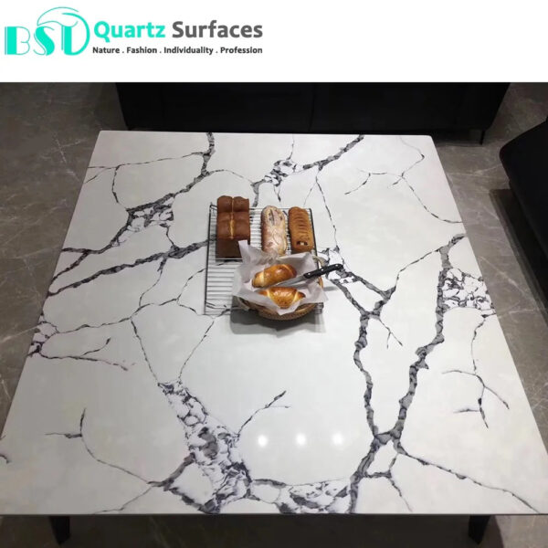 White Engineering Quartz Stone with Black Veins for Countertop - Image 4