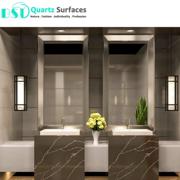 Chocolate Brown Veined Calacatta Artificial Quartz Stone for Countertops - Image 4