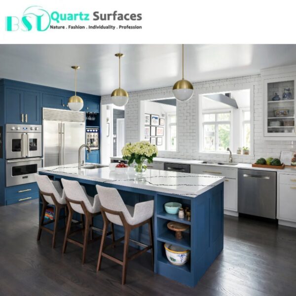 Nordic Storm Calacatta Quartz Stone Super jumbo For Kitchen Island Quartz Plates Gray Patterning in it High Grade Counte