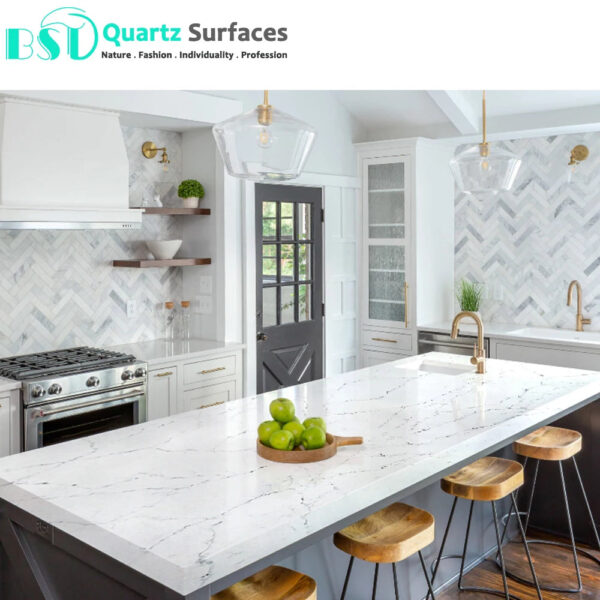 White Attica - Quartz Stone Marble Top for Kitchen Island Top Manufacturer Brownish Quartz Stone Slab for Countertops