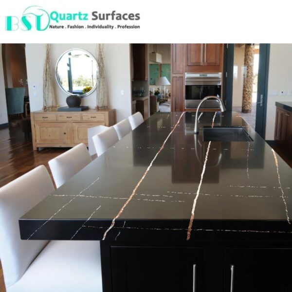 Black Gold Artificial Quartz Stone Jumbo Slab139"x79" in it High Grade Kitchen Countertops Quartz Stone Slabs