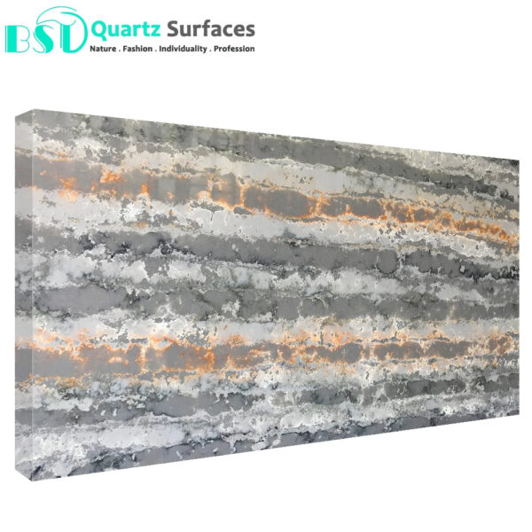 Artificial Quartz Stone Has a White Background with Orange and Grey Streaks - Image 3