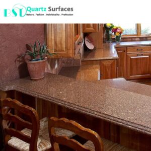 Peach Red Granite Look Artificial Quartz Stone For Kitchen Countertop Wall
