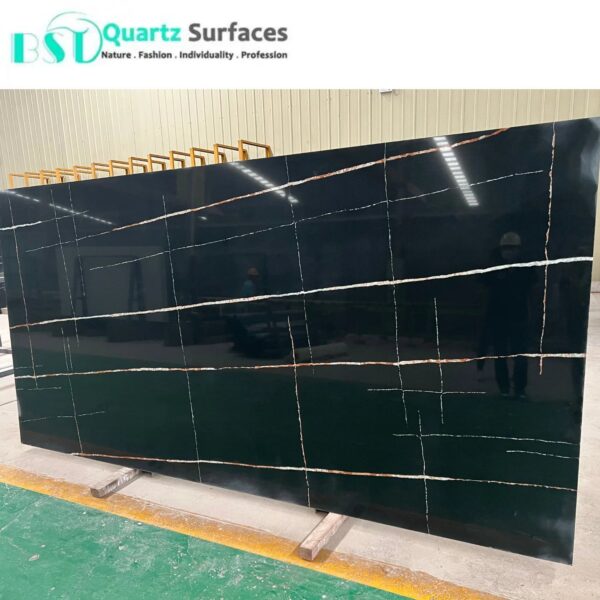 Black Gold Artificial Quartz Stone Jumbo Slab139"x79" in it High Grade Kitchen Countertops Quartz Stone Slabs - Image 4