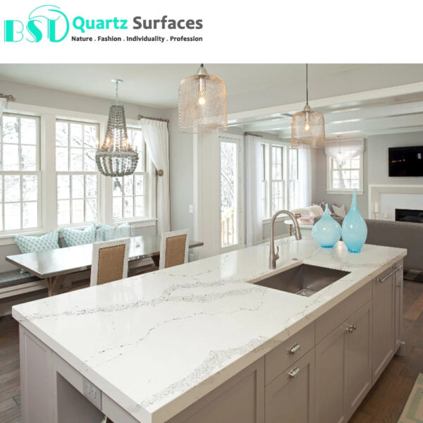 In Stock Product White Calacatta Quartz Stone in the Size of 3000*1500*20mm - Image 2