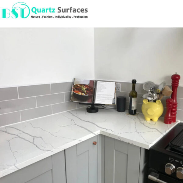 Luxury Stone Countertops Vanity Table Tops Super Jumbo Quartz Marble Lookalike Slabs With Perfect Veins for Sale