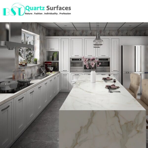Luxury Modern White & Gold Sintered Stone Tiles Wall Slab Sintered Stone Ceramic Tiles For Countertop Dining Table Wall Basin - Image 5