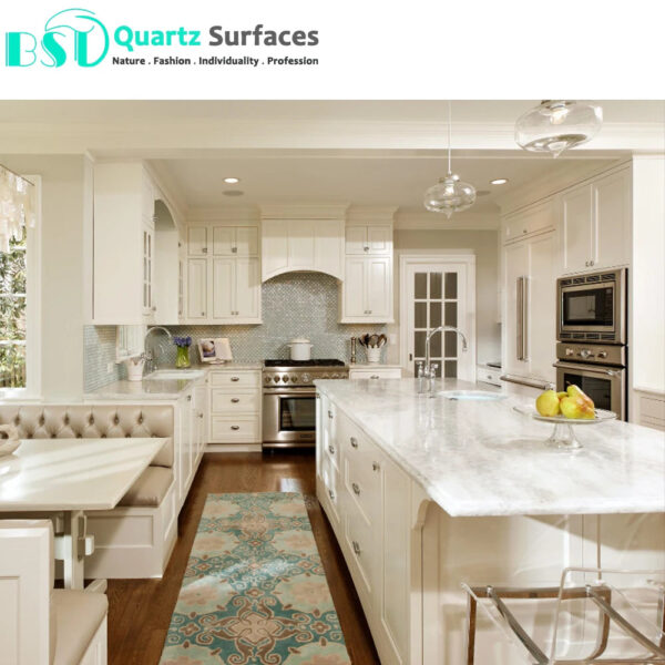 Countertop with White Artificia Color Quartz Marble Kitchen Granite Stone Carrara White Calacatta Vanity Quartz - Image 5