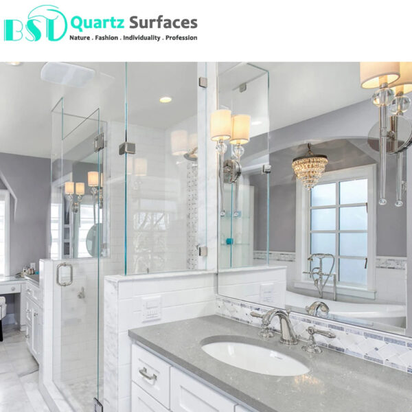 China Grey Artificial Quartz Stone Slabs with White Vein  Engineered Stone Misty for Kitchen Countertops Benchtop
