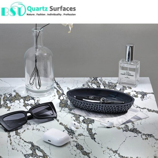 Opulent Plus-Luxury Quartz Kitchen Top  Prefab Quartz Island Countertops with Multi-Colored Veins
