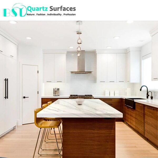 New Look Ethereal One Manufacturer Brownish Quartz Stone Slab with Grey Veins for Countertops Available Quickly - Image 2