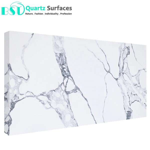 White Engineering Quartz Stone with Black Veins for Countertop - Image 3