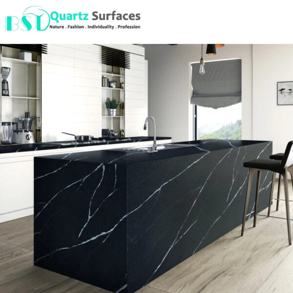 Calacatta Marquina Quartz Stone Foshan Manufacturer Black Quartz Stone for Kitchen Countertop - Image 3