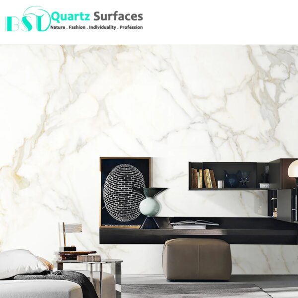 Luxury Modern White & Gold Sintered Stone Tiles Wall Slab Sintered Stone Ceramic Tiles For Countertop Dining Table Wall Basin