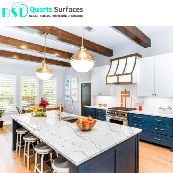 Quartz Plates 127x 64 has a White Background Color and Gray Patterning in it High Grade Kitchen Countertops Quartz Stone Slabs - Image 5