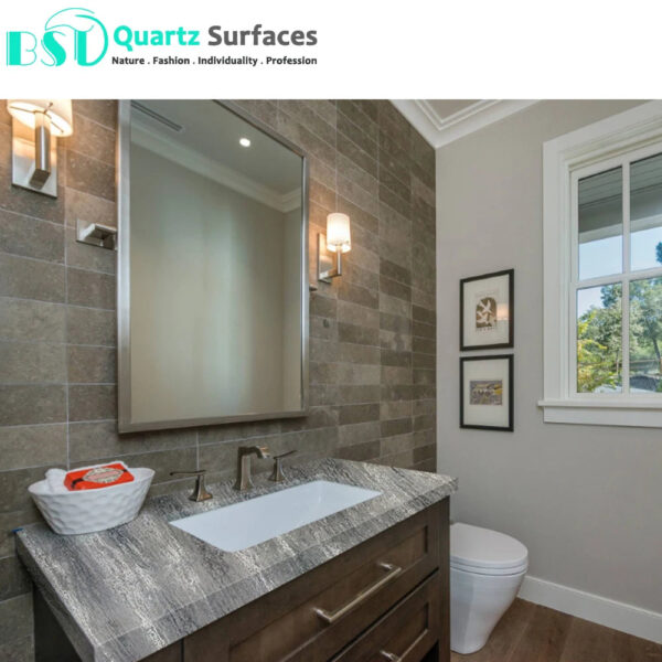 Arabetto Dark - Luxury Quartz Kitchen Top  Prefab Quartz Island Countertops with Multi-Colored Veins - Image 3