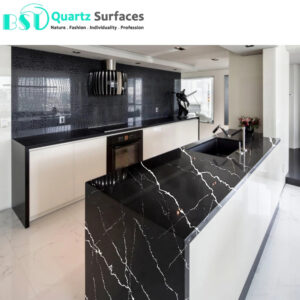 High Gloss Marble Look Black Artificial Quartz Slabs for Countertops Calcatta White Quartz