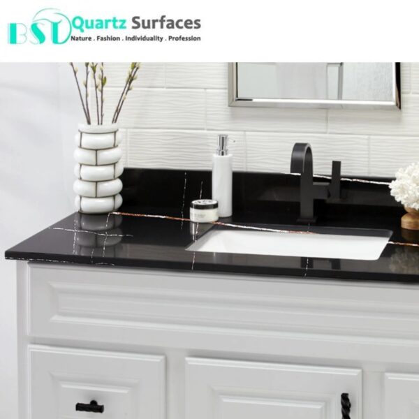 Black Gold Artificial Quartz Stone Jumbo Slab139"x79" in it High Grade Kitchen Countertops Quartz Stone Slabs - Image 2