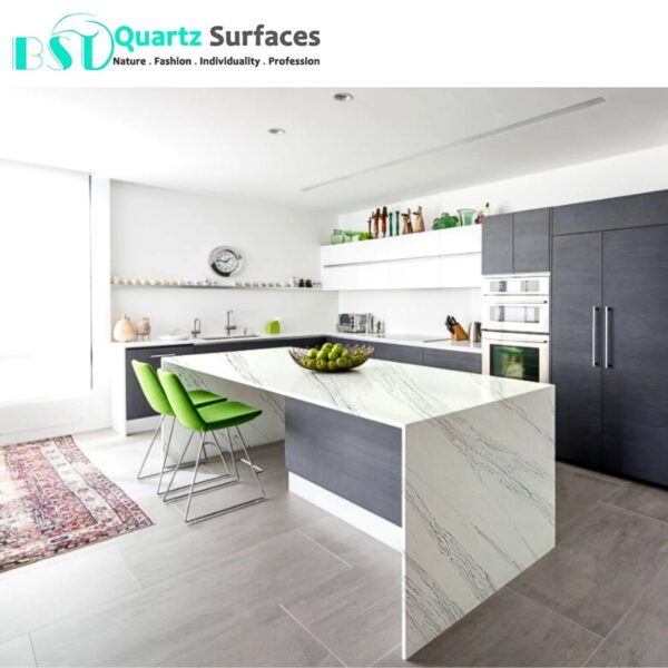 New Look Ethereal One Manufacturer Brownish Quartz Stone Slab with Grey Veins for Countertops Available Quickly