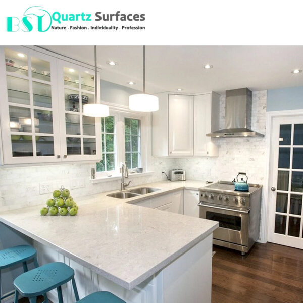 Factory Price Marble Looking Light Grey Artificial Quartz Stone Kitchen Counter Top Island