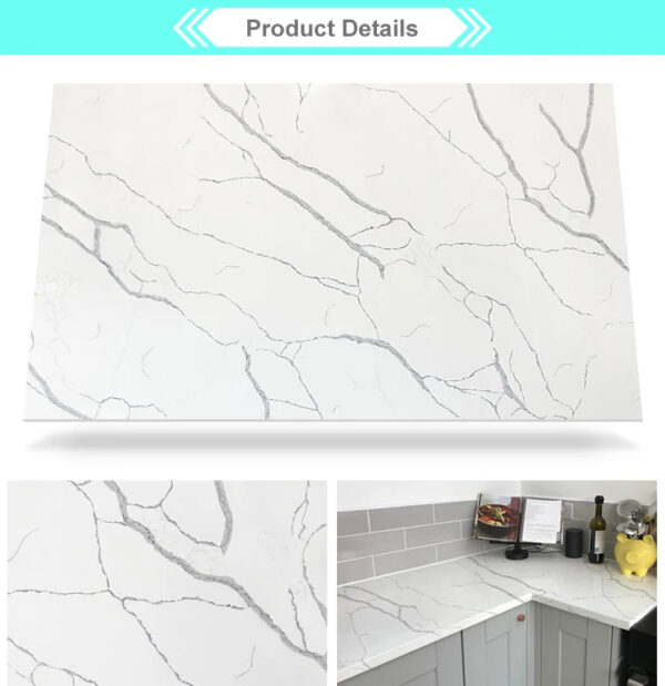 Luxury Stone Countertops Vanity Table Tops Super Jumbo Quartz Marble Lookalike Slabs With Perfect Veins for Sale - Image 6