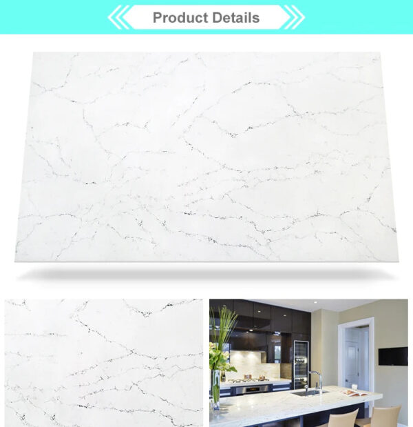 White Attica - Quartz Stone Marble Top for Kitchen Island Top Manufacturer Brownish Quartz Stone Slab for Countertops - Image 6