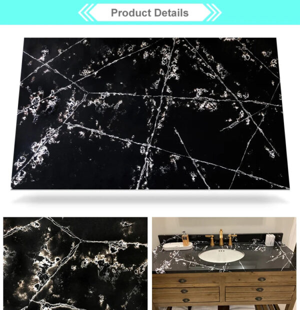Marble Look Black Quartz Slabs for Window Sill Wholesale Price Polished Table Top White Calacatta Quartz Tiles - Image 6