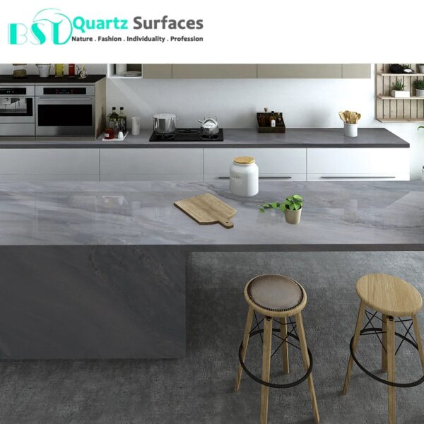 Luxury Modern Grey & Black Sintered Stone Tiles Wall Slab Sintered Stone Ceramic Tiles For Countertop Dining Table Wall Basin Fl - Image 6