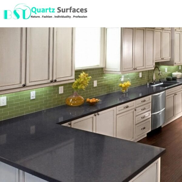 Artificial Raven Stone Black Solid Surface with Fine Veins Polished White Calacatta Wholesale Artificial Quartz Stone - Image 3
