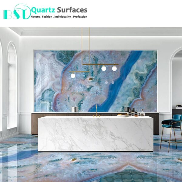 Luxury Modern Blue & Pink Sintered Stone Tiles Wall Slab Sintered Stone Ceramic Tiles For Countertop Dining Table Wall Basin Flo