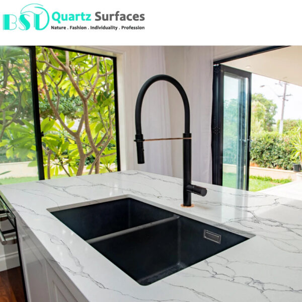 Prefabricated Artificial Stone Calacatta Quartz Stone With Golden Veins For Kitchen Countertops - Image 5
